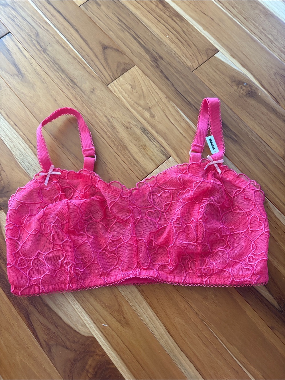 PINK Victoria's Secret Hot Pink Lace Heart Bralette
